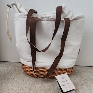 Vince Camuto White and Brown Woven Tote